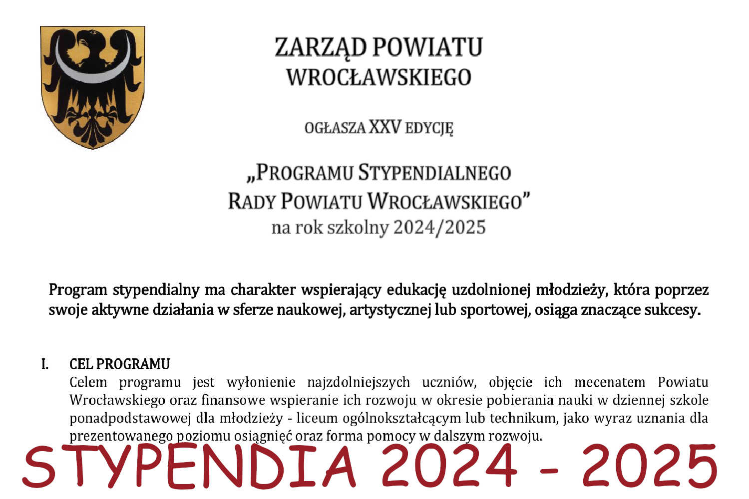 Program Stypendialny 2024 - 2025 RPW